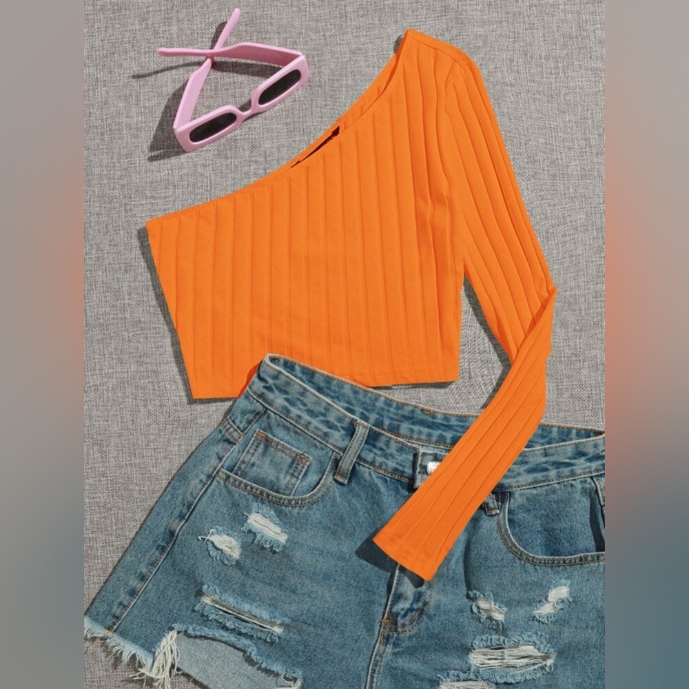 SHEIN NWT Vibrant Orange Asymmetrical Crop Top – Stylish Party Top